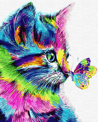 Regenbogenkatze mit Schmetterlings Malen nach Zahlen