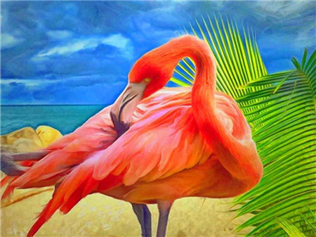 Flamingos am Strand Malen nach Zahlen