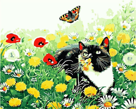 Katze und Schmetterling Malen nach Zahlen