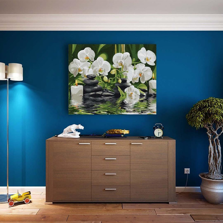 Orchideen im Wasser Malen nach Zahlen ohne Rahmen