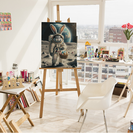 Ein Weltraumhase mit einem Korb voller Ostereier Malen Nach Zahlen