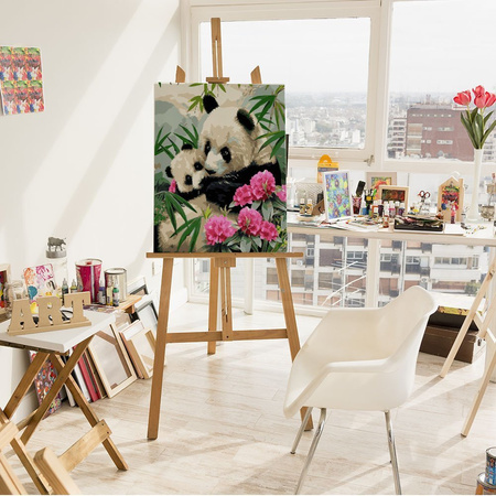 Pandas – Mutter mit Kind in Blumen Malen Nach Zahlen