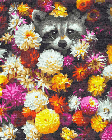 Waschbär in Blumen Malen Nach Zahlen